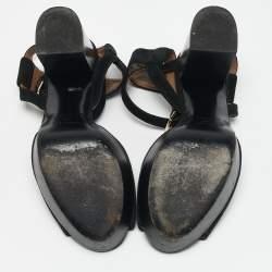 Hermes Black Suede Ankle Strap Platform Sandals Size 38