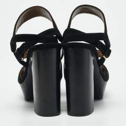 Hermes Black Suede Ankle Strap Platform Sandals Size 38
