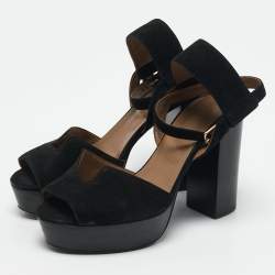 Hermes Black Suede Ankle Strap Platform Sandals Size 38