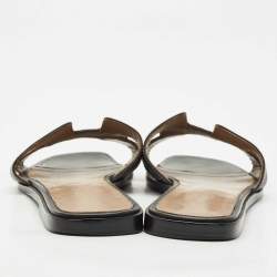Hermes Black Leather Oran Flat Slides Size 40