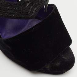 Hermes Black Velvet Platform  Ankle Strap Sandals Size 40