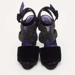 Hermes Black Velvet Platform  Ankle Strap Sandals Size 40