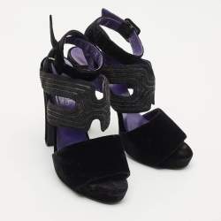 Hermes Black Velvet Platform  Ankle Strap Sandals Size 40