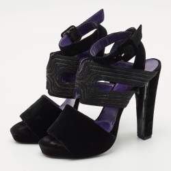Hermes Black Velvet Platform  Ankle Strap Sandals Size 40