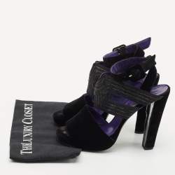 Hermes Black Velvet Platform  Ankle Strap Sandals Size 40