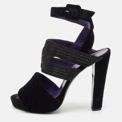 Hermes Black Velvet Platform  Ankle Strap Sandals Size 40