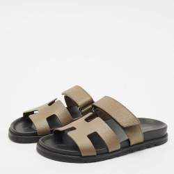 Hermes Grey Leather Chypre Sandals Size 37