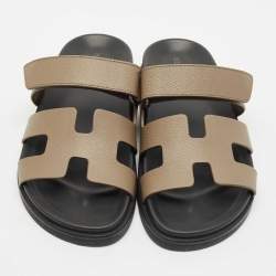 Hermes Grey Leather Chypre Sandals Size 37