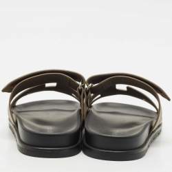 Hermes Grey Leather Chypre Sandals Size 37