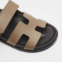 Hermes Grey Leather Chypre Sandals Size 37