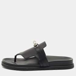 Hermes Black Leather Empire Sandals Size 39