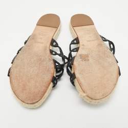 Hermes Black Leather Ancone Espadrille Flats Size 39