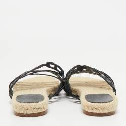 Hermes Black Leather Ancone Espadrille Flats Size 39