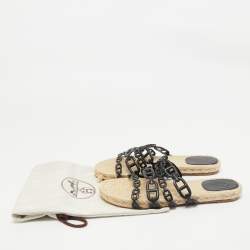 Hermes Black Leather Ancone Espadrille Flats Size 39