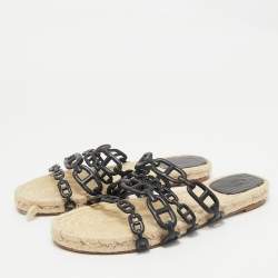 Hermes Black Leather Ancone Espadrille Flats Size 39