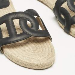 Hermès Black Leather Famosa Espradrille Flats Size 37
