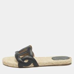 Hermès Black Leather Famosa Espradrille Flats Size 37