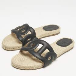 Hermès Black Leather Famosa Espradrille Flats Size 37
