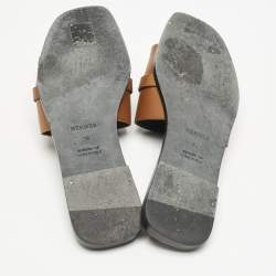 Hermes Brown Leather Giulia Flat Slides Size 39