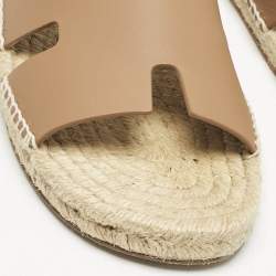 Hermes Brown Leather Antigua Espadrille Flat Sandals Size 41
