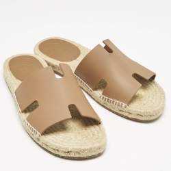 Hermes Brown Leather Antigua Espadrille Flat Sandals Size 41