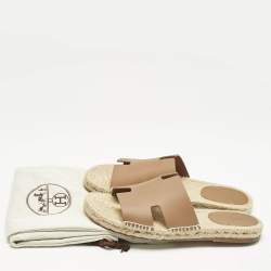 Hermes Brown Leather Antigua Espadrille Flat Sandals Size 41