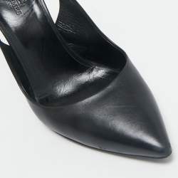 Hermes Black Leather Pointed Toe Slingback Pumps Size 38