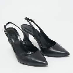 Hermes Black Leather Pointed Toe Slingback Pumps Size 38