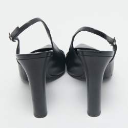 Hermes Black Leather Pointed Toe Slingback Pumps Size 38