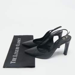 Hermes Black Leather Pointed Toe Slingback Pumps Size 38