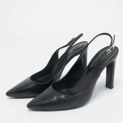 Hermes Black Leather Pointed Toe Slingback Pumps Size 38