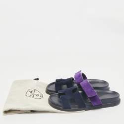 Hermes Navy Blue/Purple Suede Chypre Sandals Size 38