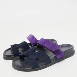 Hermes Navy Blue/Purple Suede Chypre Sandals Size 38