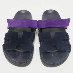 Hermes Navy Blue/Purple Suede Chypre Sandals Size 38