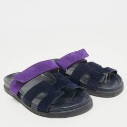 Hermes Navy Blue/Purple Suede Chypre Sandals Size 38