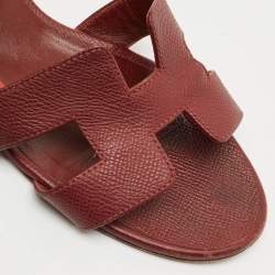 Hermes Burgundy Leather Oasis Slide Sandals Size 37.5 