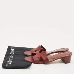 Hermes Burgundy Leather Oasis Slide Sandals Size 37.5 