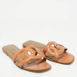 Hermes Brown Leather Aloha Sandals Size 41