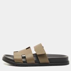 Hermes Grey Leather Chypre Sandals Size 40.5