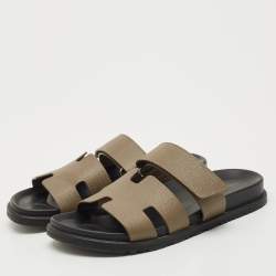 Hermes Grey Leather Chypre Sandals Size 40.5