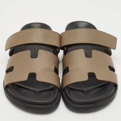 Hermes Grey Leather Chypre Sandals Size 40.5