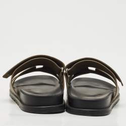 Hermes Grey Leather Chypre Sandals Size 40.5