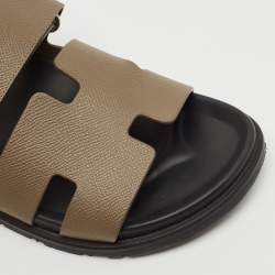 Hermes Grey Leather Chypre Sandals Size 40.5