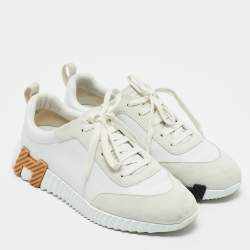 Pre Owned Hermès White Leather and Suede Bouncing Low Top Sneakers Size 40