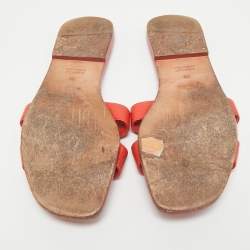 Hermes Orange Leather Oran Flat Slide Sandals Size 39