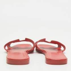 Hermes Orange Leather Oran Flat Slide Sandals Size 39