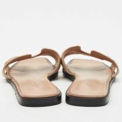 Pre Owned Hermes Beige Crystal Suede Oran Flat Slide Sandals Size 39
