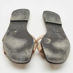 Pre Owned Hermes Beige Crystal Suede Oran Flat Slide Sandals Size 39