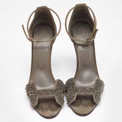 Hermes Grey Suede and Crystal Embellished Premiere Sandals Size 37
