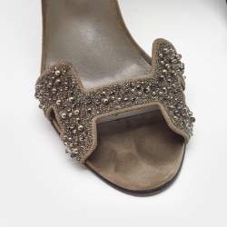 Hermes Grey Suede and Crystal Embellished Premiere Sandals Size 37